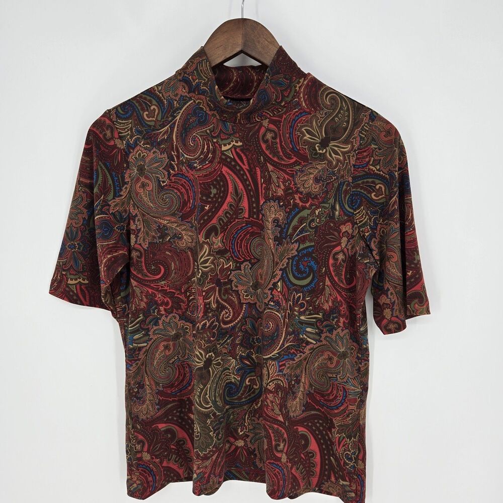 Appleseeds Paisley Mock Neck Blouse Maximalist Medium Petite